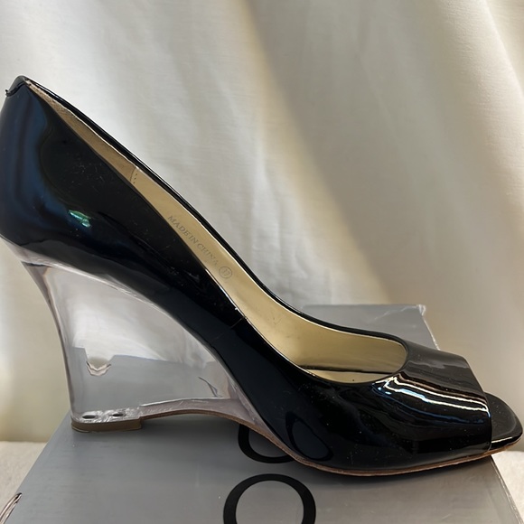 EUC Aldo Size 7/ 37 Javea Black patent lucite wedge heels - Picture 9 of 16